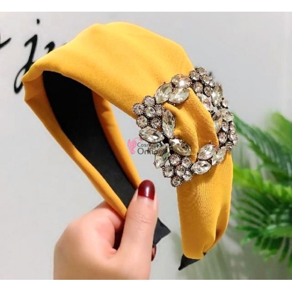 Bentita / coronita pentru par din Satin BTP051AA - Mustar cu cristale argintii